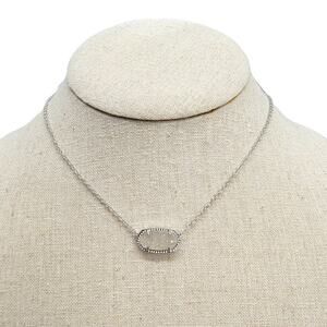 Kendra Scott Elisa Silver Tone Platinum Drusy Oval Pendant Chain Necklace